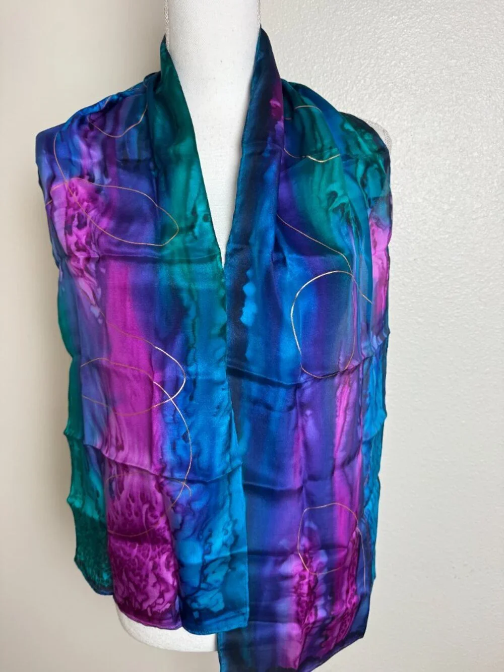 NWOT 100% Silk Abstract Purple & Green & Blue Tie 'Dye